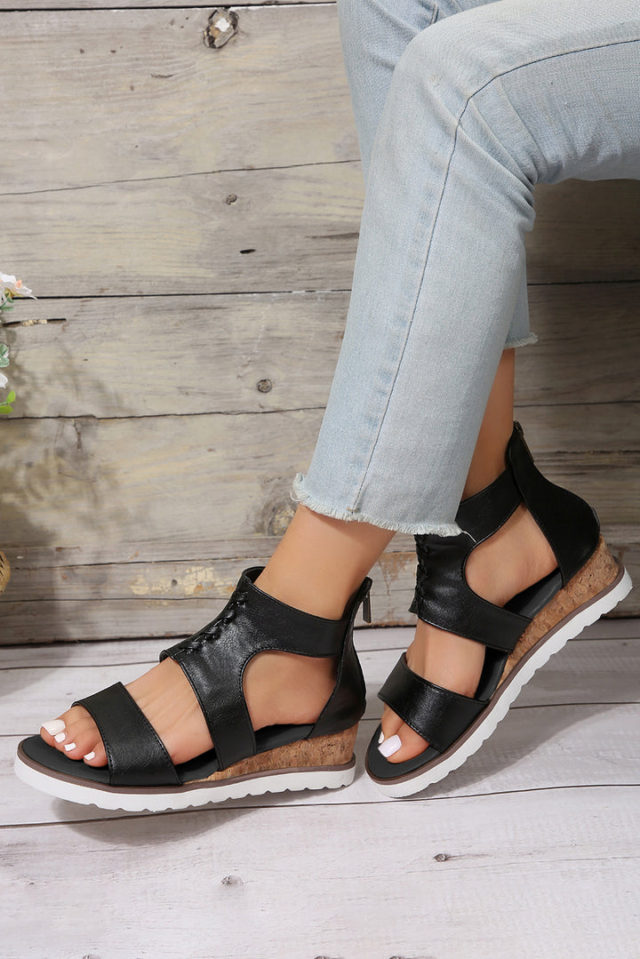 Crisscross Detail Hollowed Leather Gladiator Sandals
