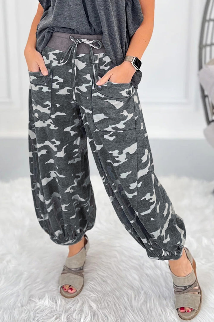 Multicolour Drawstring Contrast Waistband Camouflage Joggers Pants