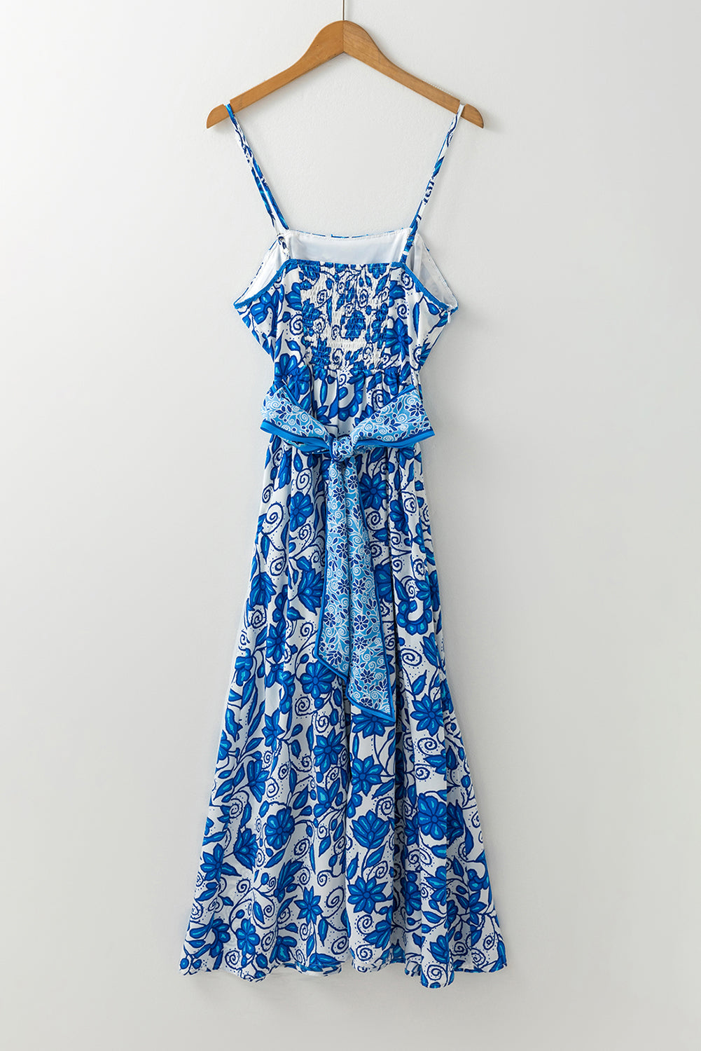 Floral Printed Spaghetti Strap Maxi Dress with Waist Tie