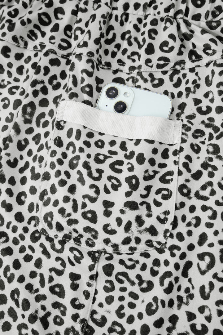 Gray Animal Print Wide Leg Terry Knit Pants