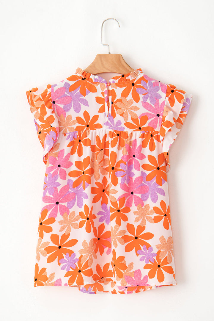 Ruffled Sleeve Smocked Floral Top