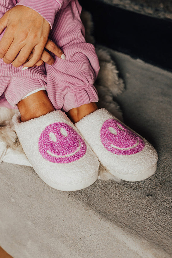 Chaussons antidérapants en peluche à imprimé visage souriant