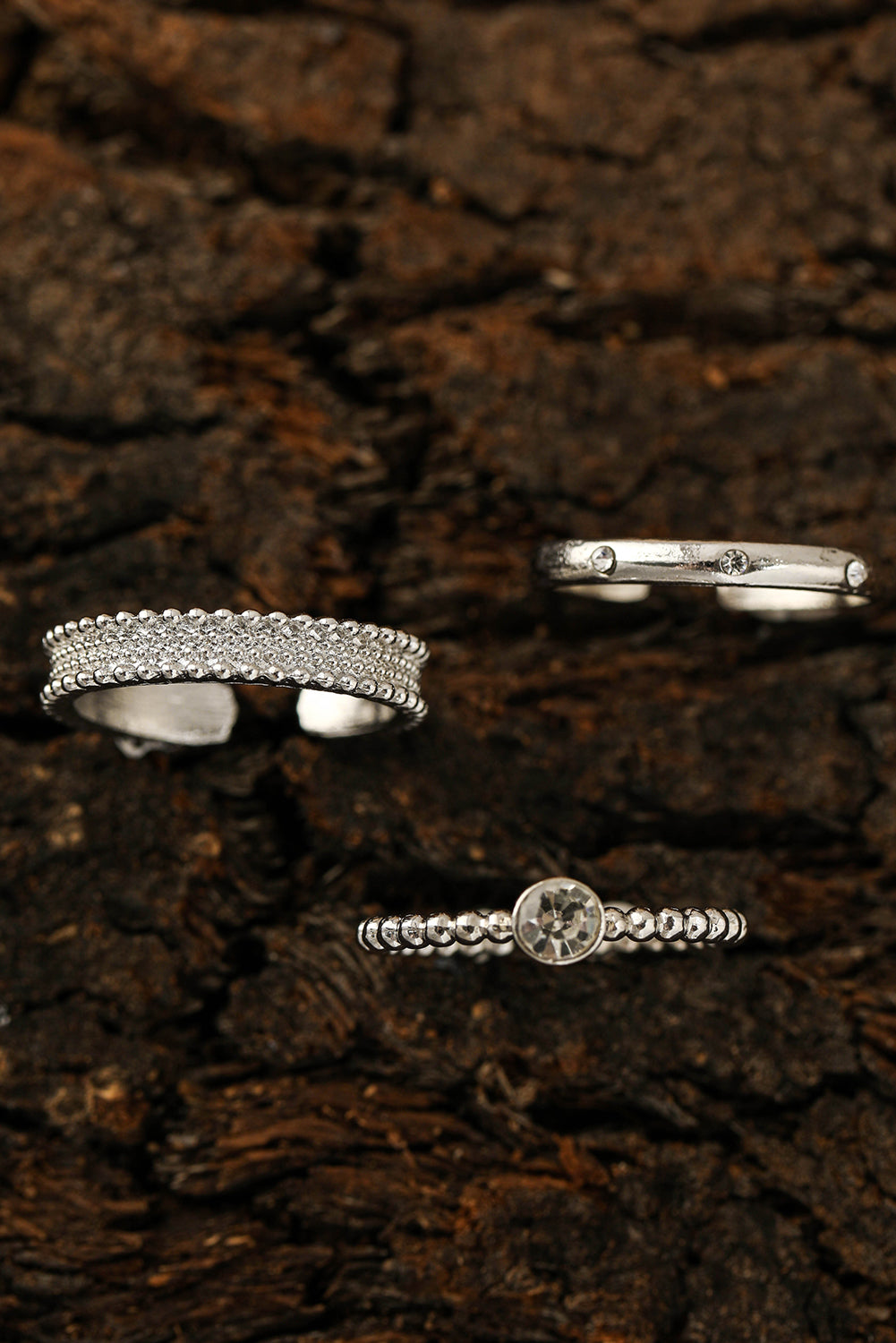 3 Stücke Ring Set mit Strasssteinen und Legierung