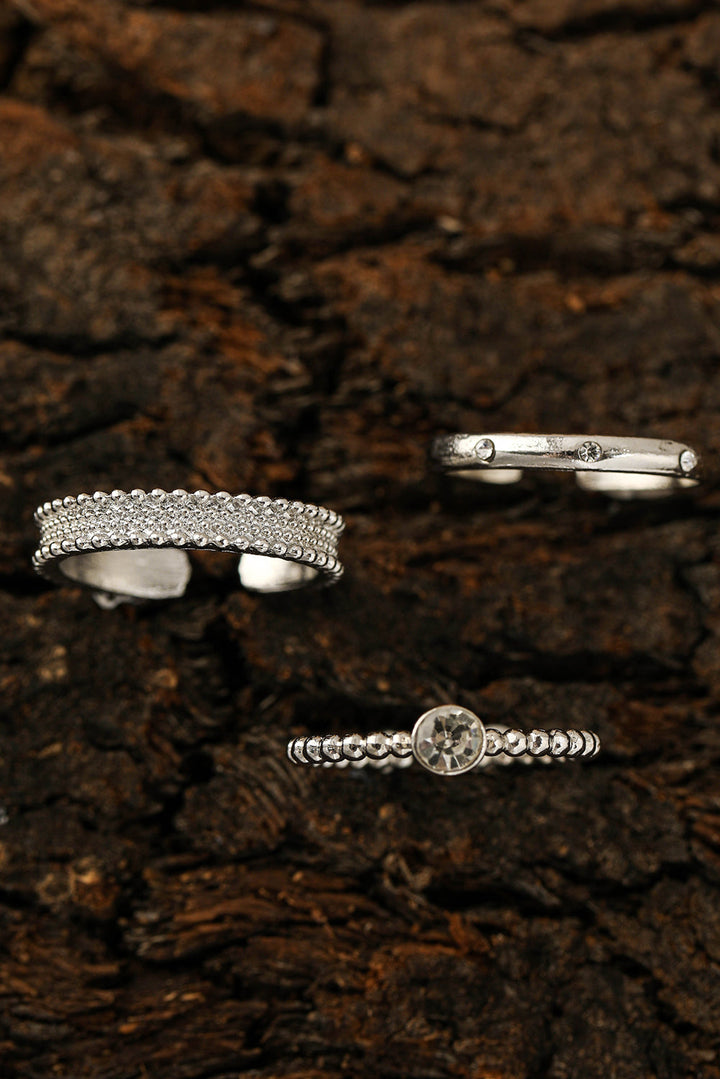 3 Stücke Ring Set mit Strasssteinen und Legierung