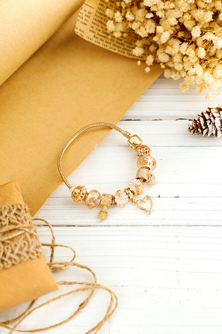Flower Heart Charm Plated Alloy Bracelet