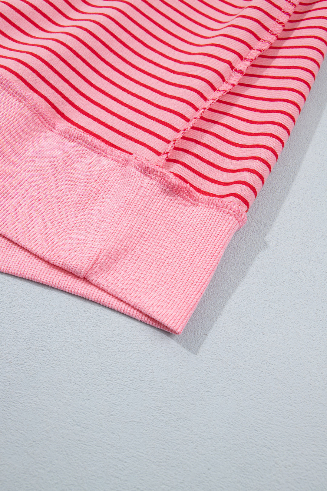 Pink Stripe Ribbed Patchwork Mock Neck Baggy Pullover Matching Shorts Set