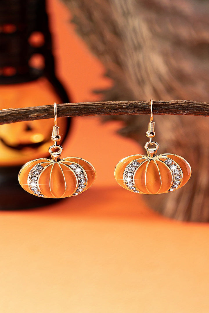 Boucles d'oreilles crochet citrouille strass Halloween