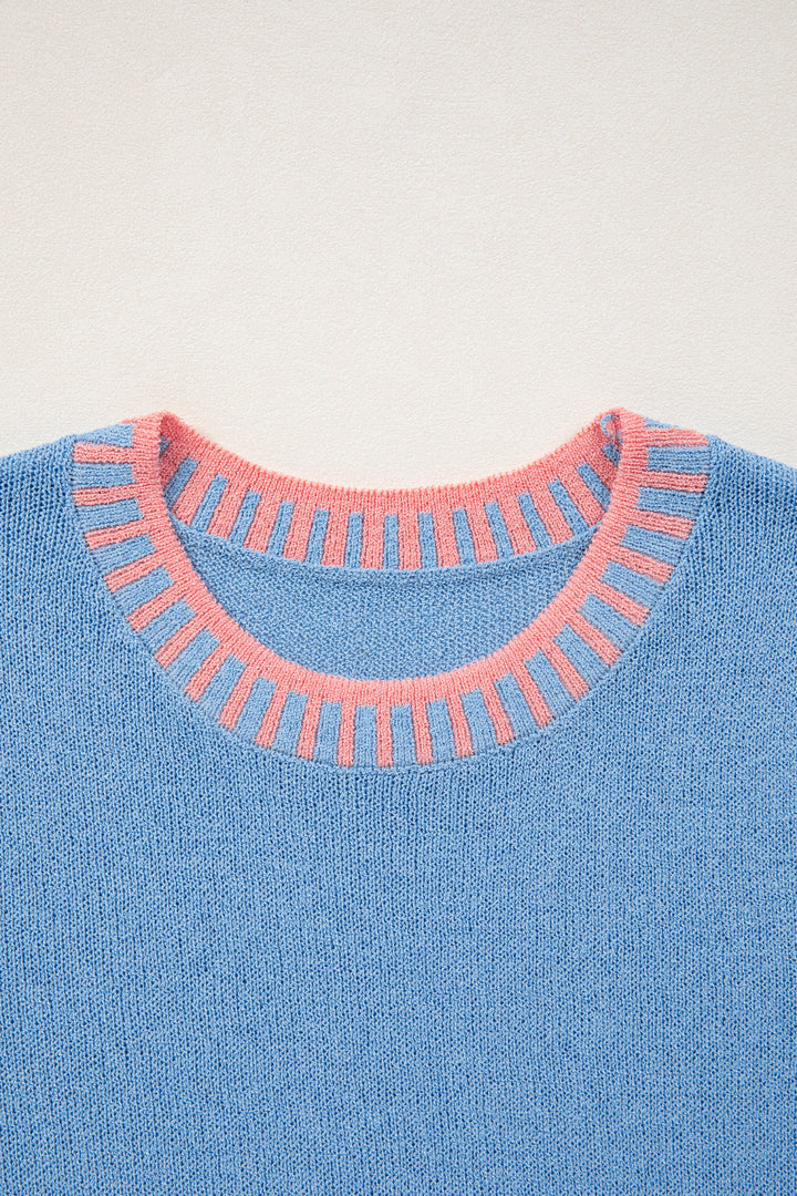 Contrast Trim Round Neck Sleeveless Sweater