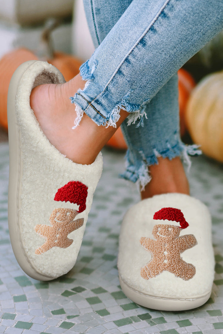 Christmas Gingerbread Man Plush Home Slippers