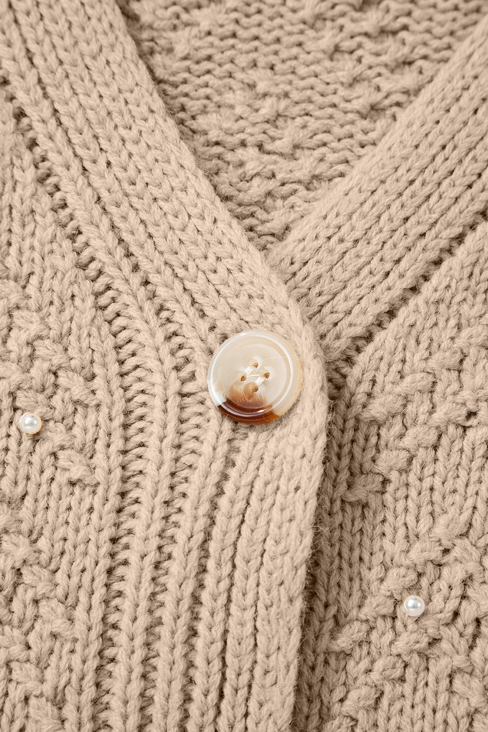 Smoke Gray Pearl Embellished Button Front Sweater Cardigan