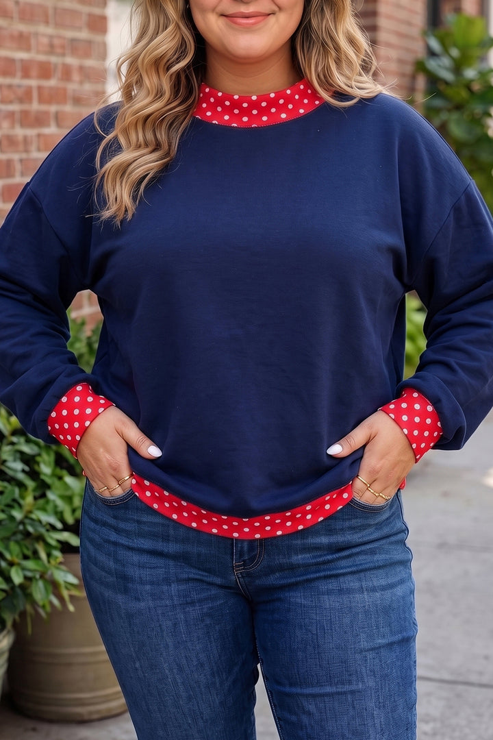 Dirty blue Polka Dot Patchwork Plus Size Sweatshirt