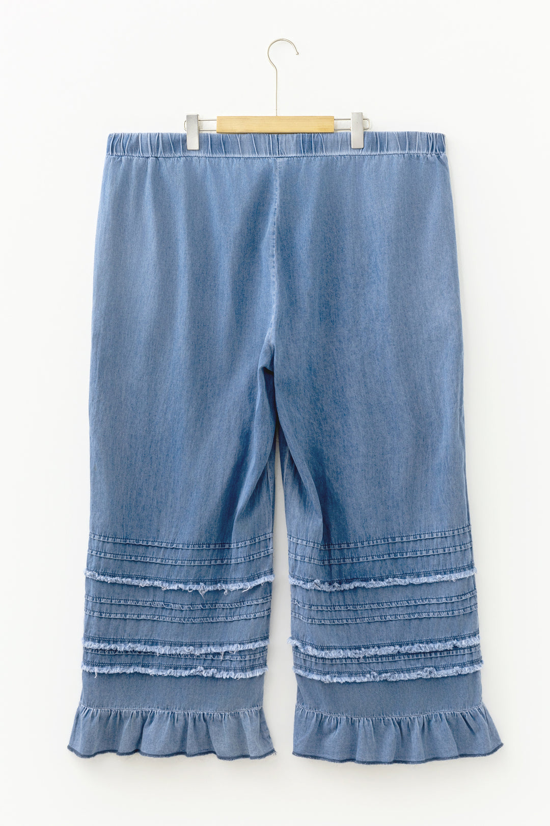 Dusk Blue Ruffled Plus Size Wide Leg Denim Pants
