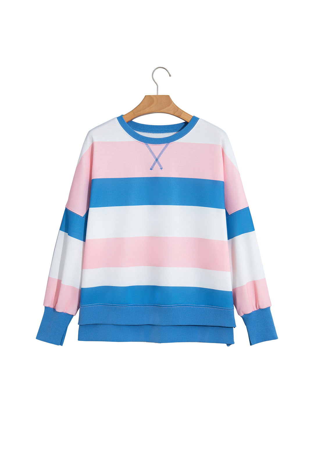 Pink Stripe Side Split Oversized Long Sleeve Top