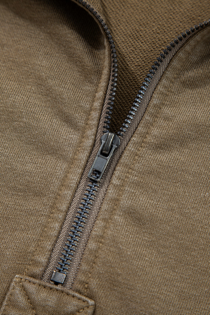 Elmwood Half Zip Kangaroo Pocket Mineral Wash Baggy Hoodie