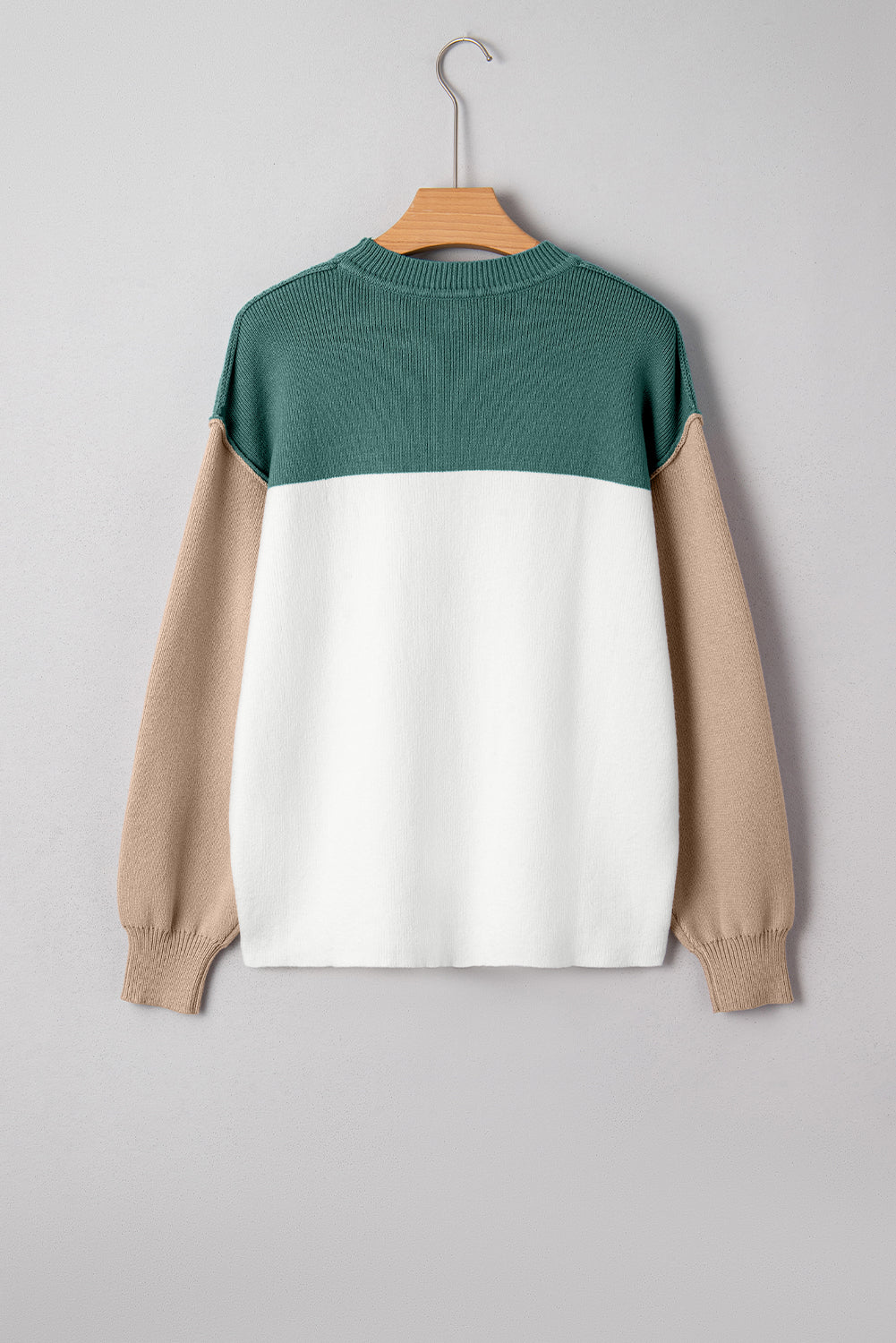 Color Block Plain Ribbed Knit Baggy Sweater
