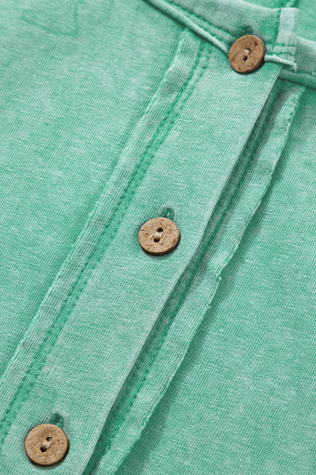 Half Buttons Raw Seam Raglan Sleeve Mineral Wash T Shirt
