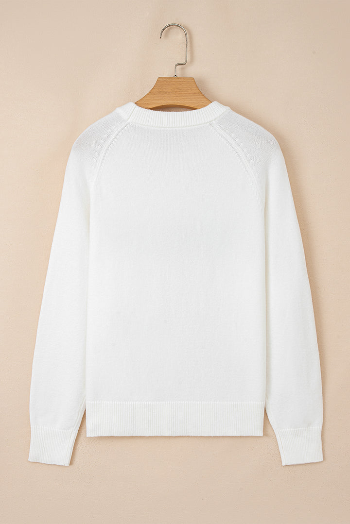 White MERRY Letter Pattern Christmas Raglan Sleeve Sweater