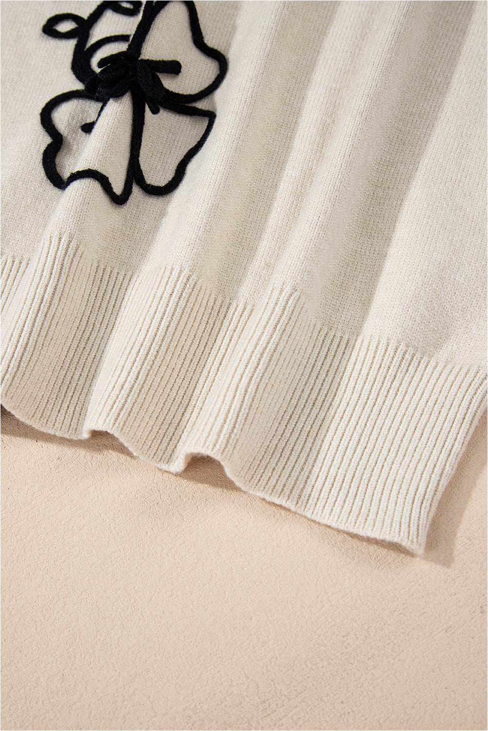 Beige Flower Stitching Mock Neck Sweater