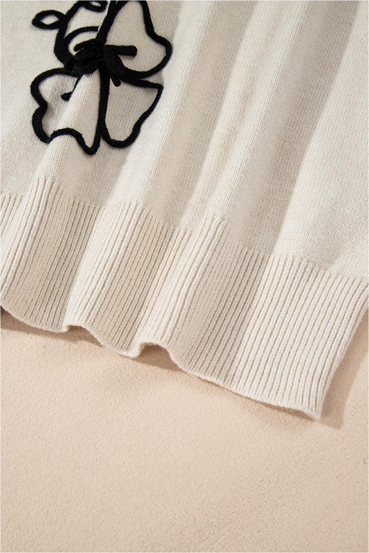 Beige Flower Stitching Mock Neck Sweater