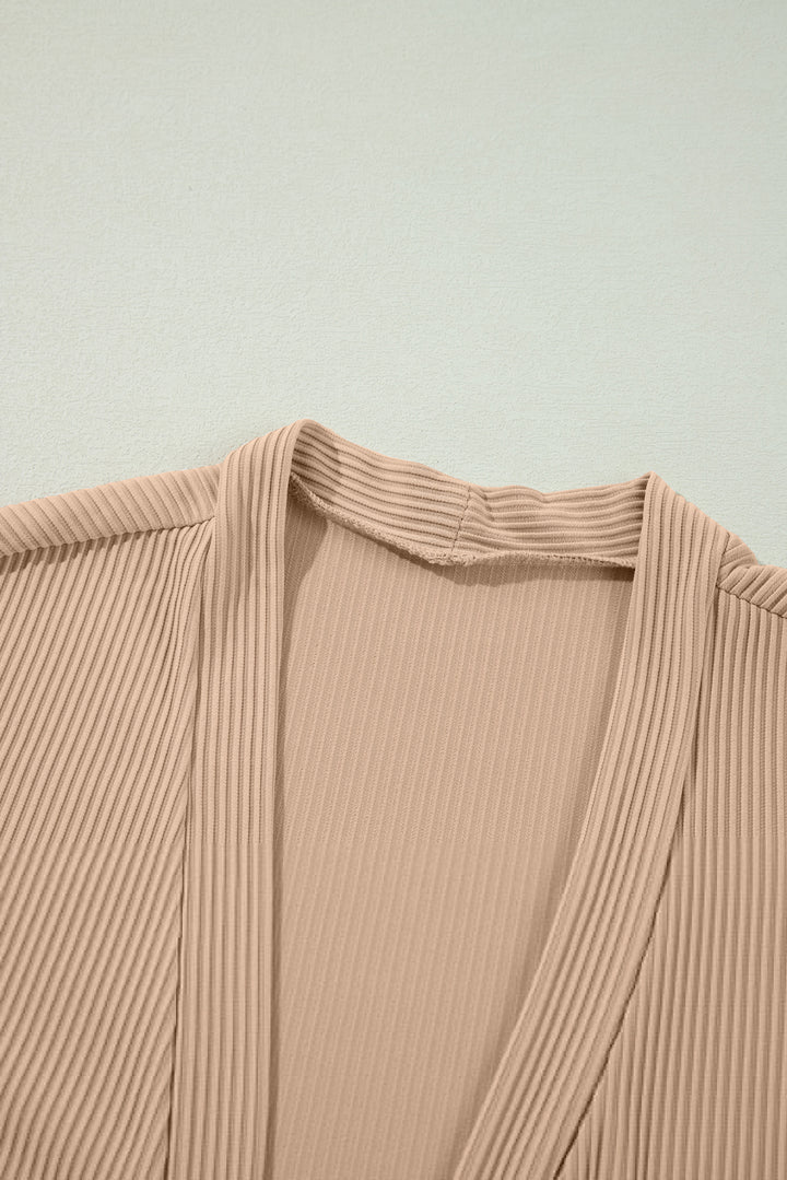 Parchment Lace Patchwork Ribbed Knit Open Front Duster Cardigan
