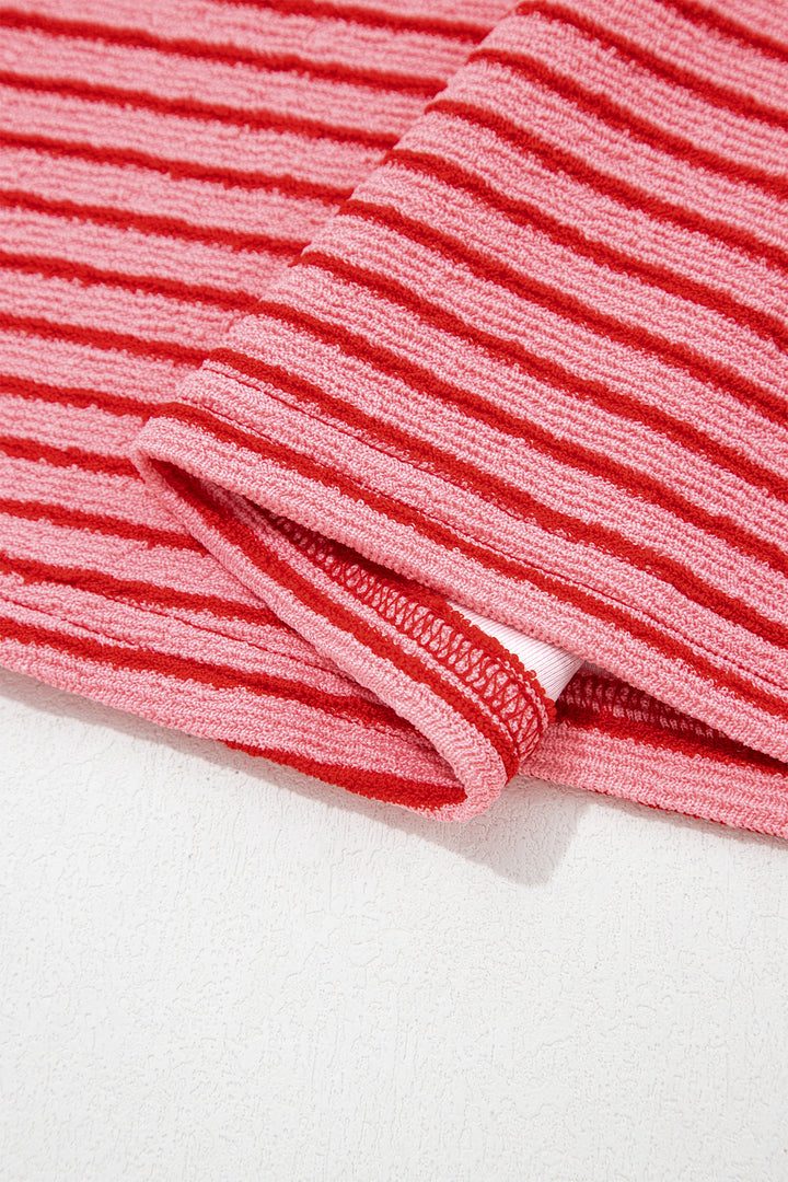 Rose Stripe Crew Neck Tee Drawstring Waist Cropped Pants Set