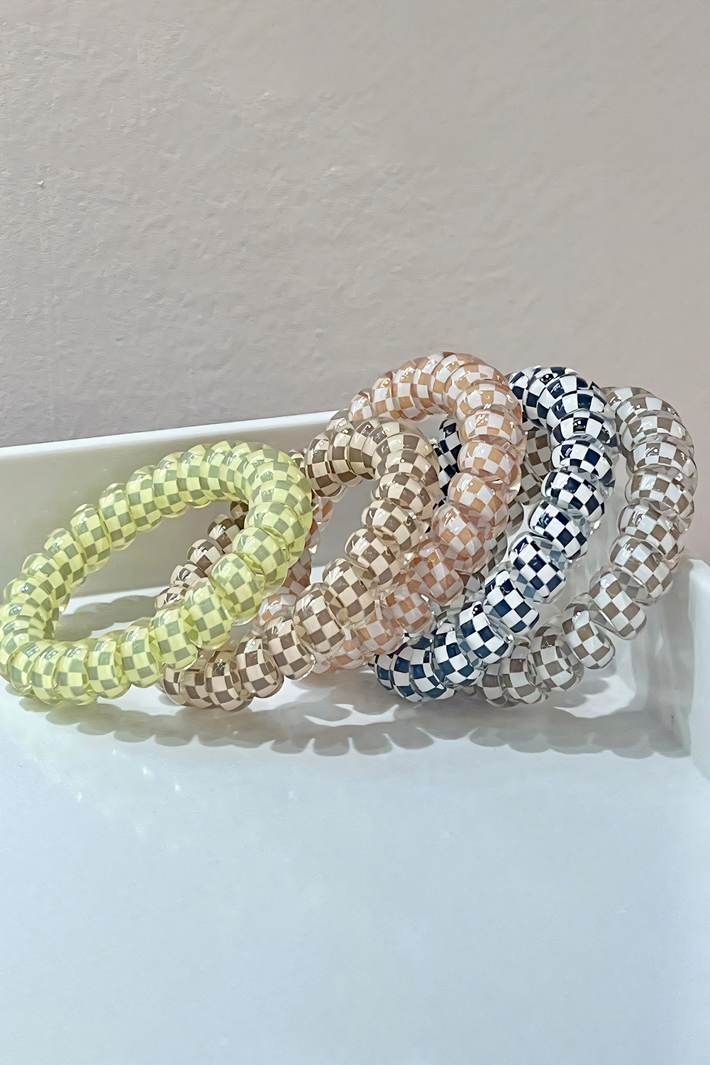 Checkered Print Telephone Cord Spiral Hair Tie