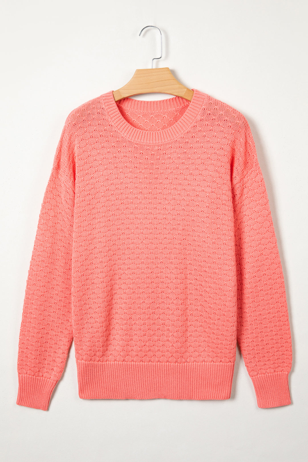 Coral Paradise Drop Shoulder Ribbed Knit Long Sleeve Sweater