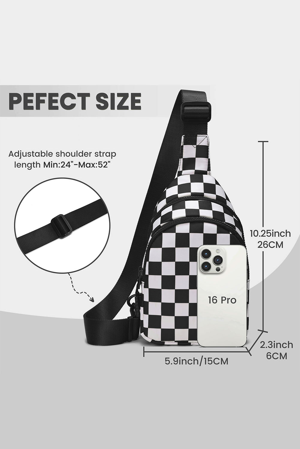 Checkered Print Zip Front Sling Backpack Crossbody Bag