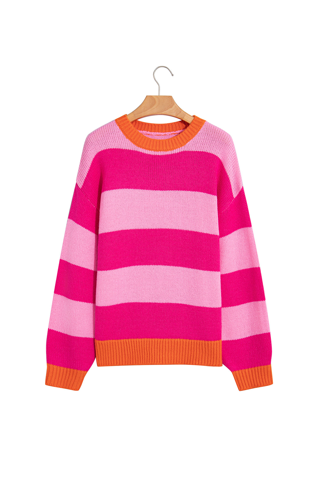 Rose Stripe Casual Colorblock Knit Drop Shoulder Relaxed Sweater