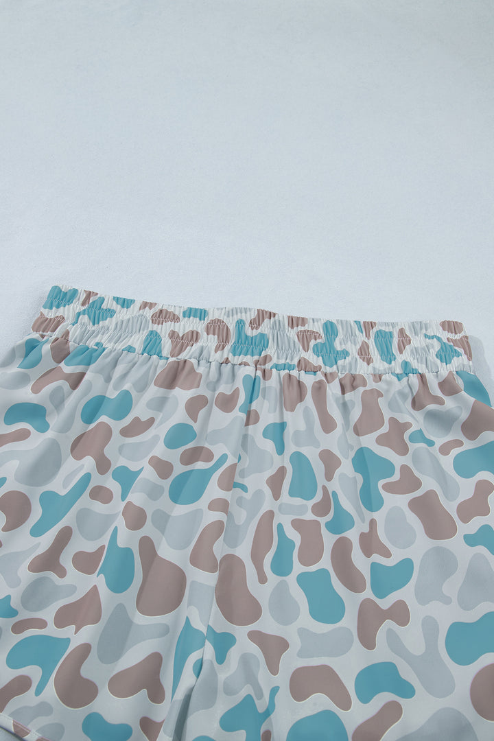 Multicolour Plus Size Camouflage Elastic Waist Athleisure Shorts