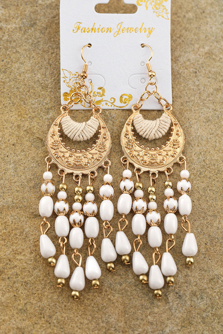 Boucles d'oreilles bohèmes à pampilles et perles en alliage