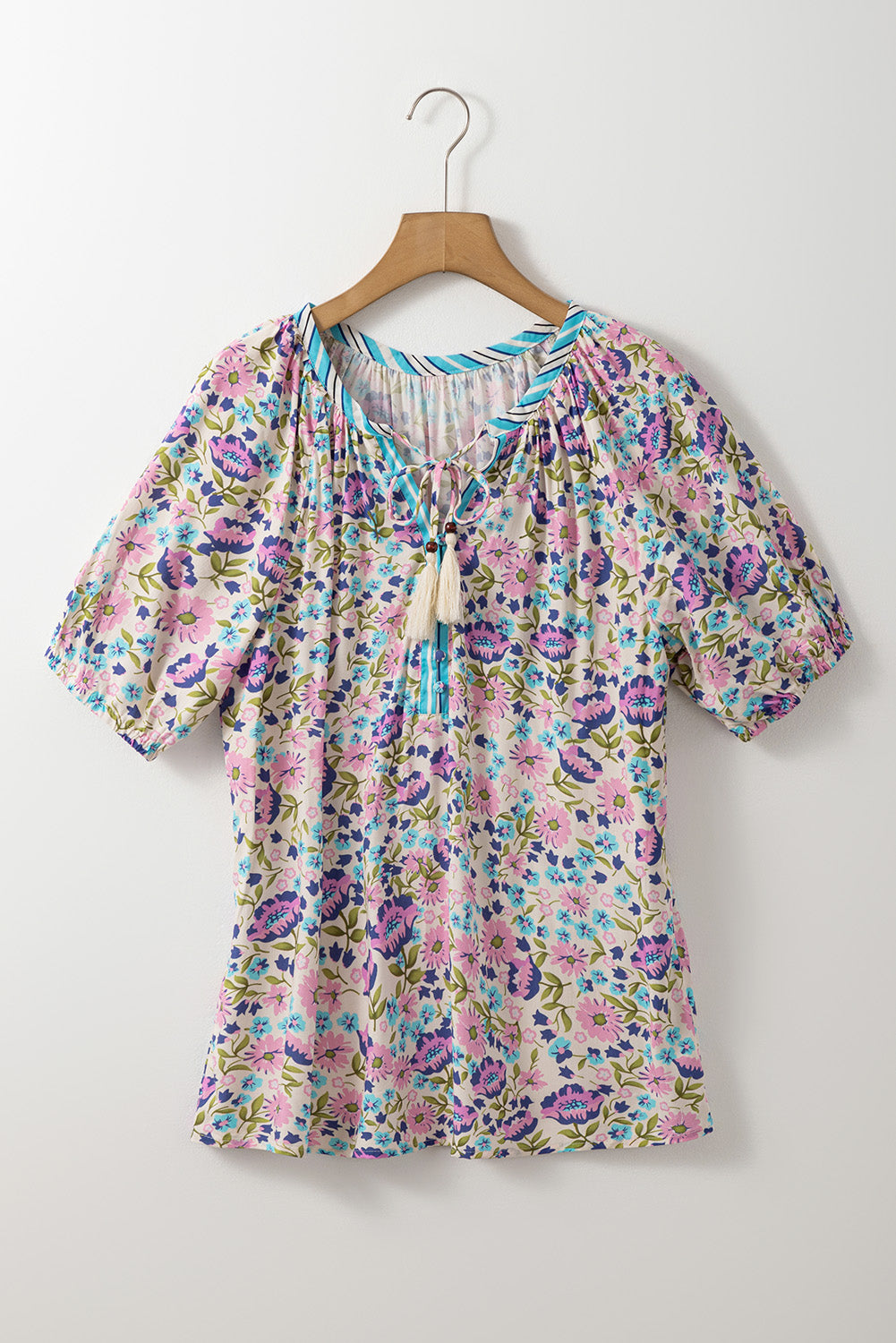 Bohemian Floral V Neck Loose Half Sleeve Blouse