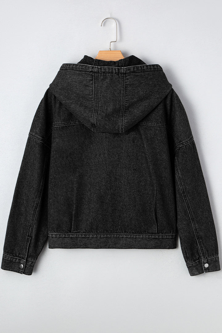 Big Chest Pocket Drop Shoulder Hooded Denim Jacket