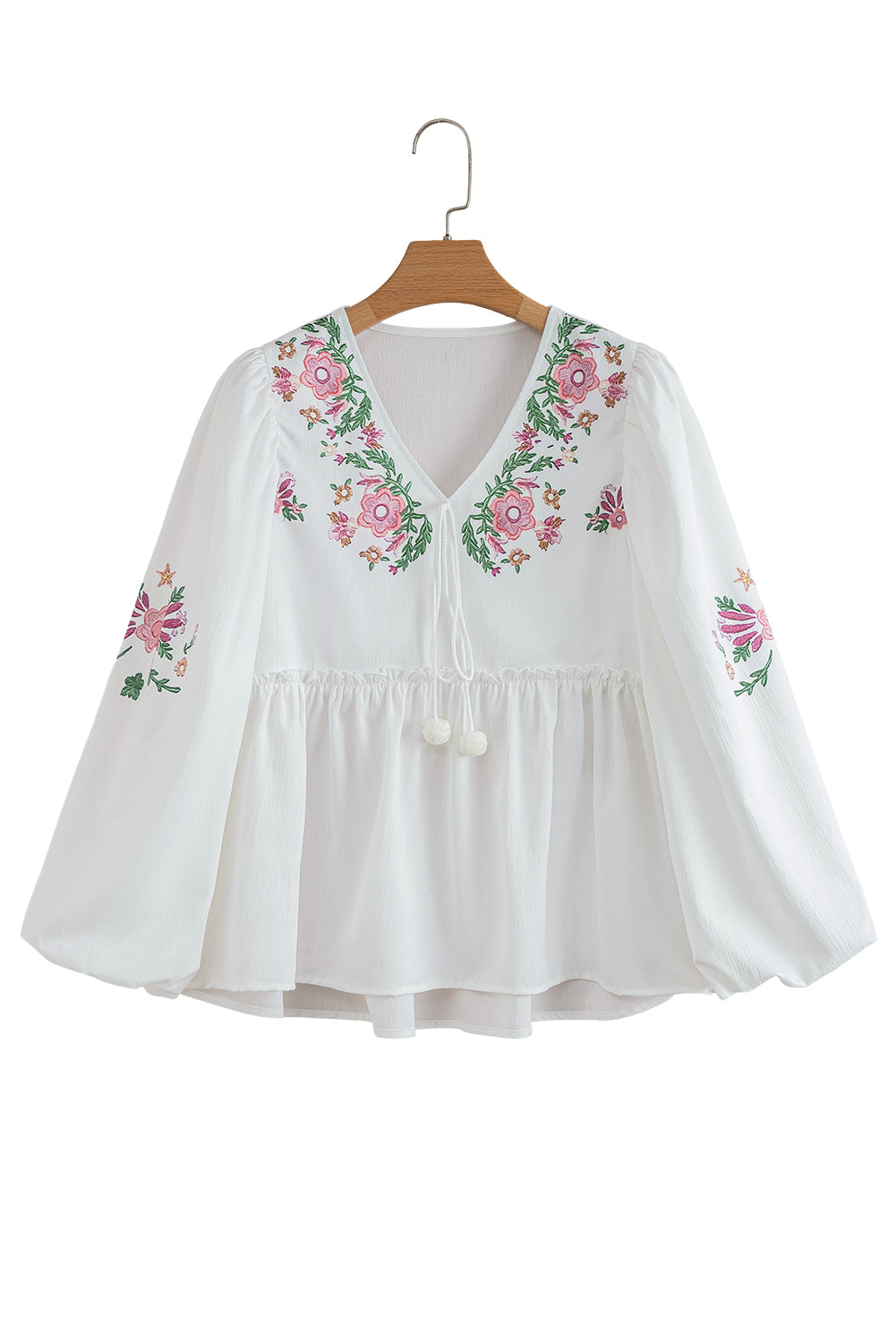 Flower Print Lace-up V Neck Babydoll Blouse