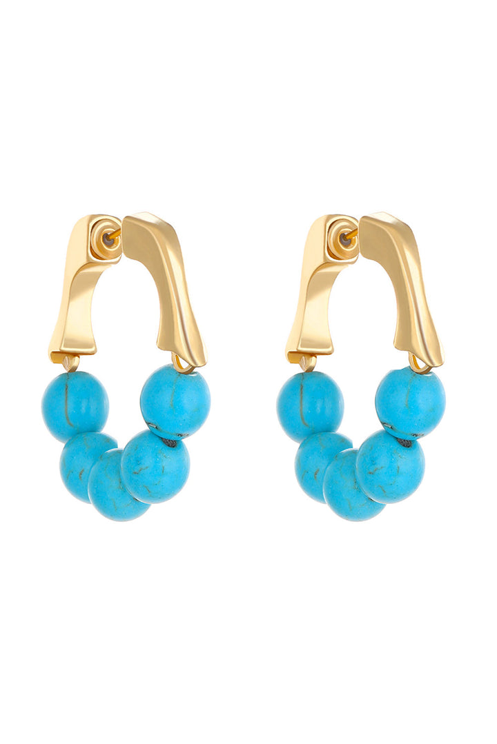 Turquoise Bead Plated Alloy Hook Earrings