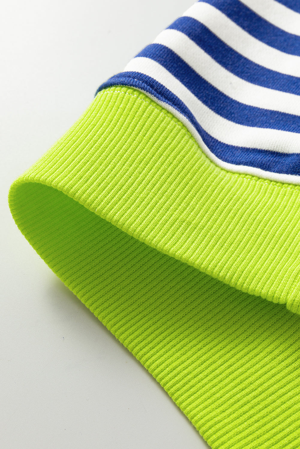 Striped Contrast Ribbed Trim Crossed Stitch Drop Shoulder Sweatshirt