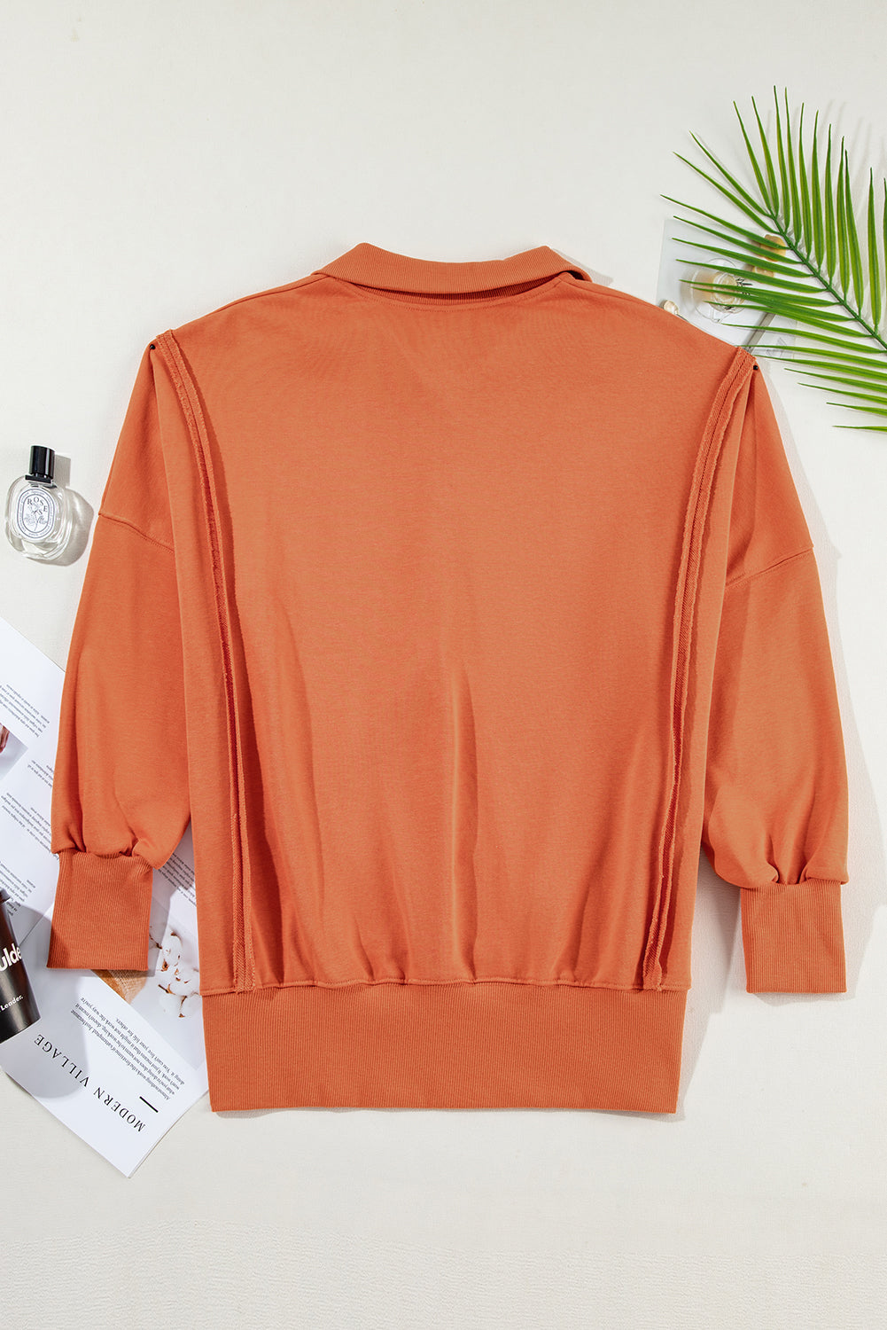 Buttoned Collared Raw Detail High Low Baggy Sweatshirt with Slits