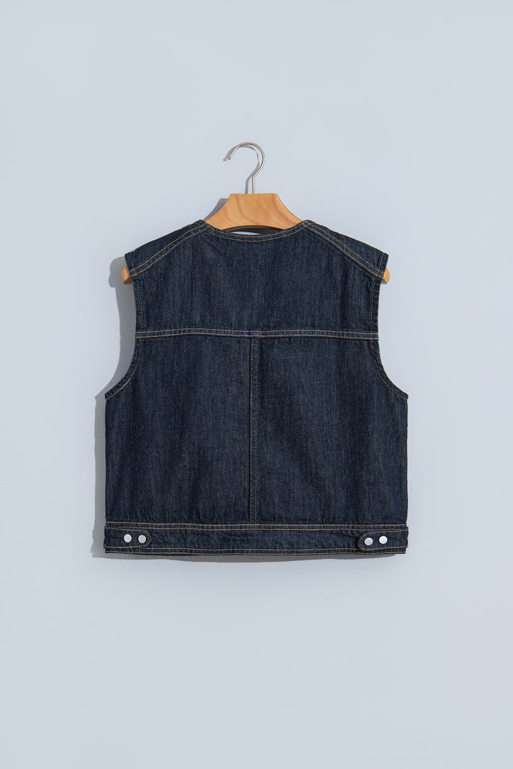 Navy Blue Vintage Denim Zipper Front Cowboy Vest