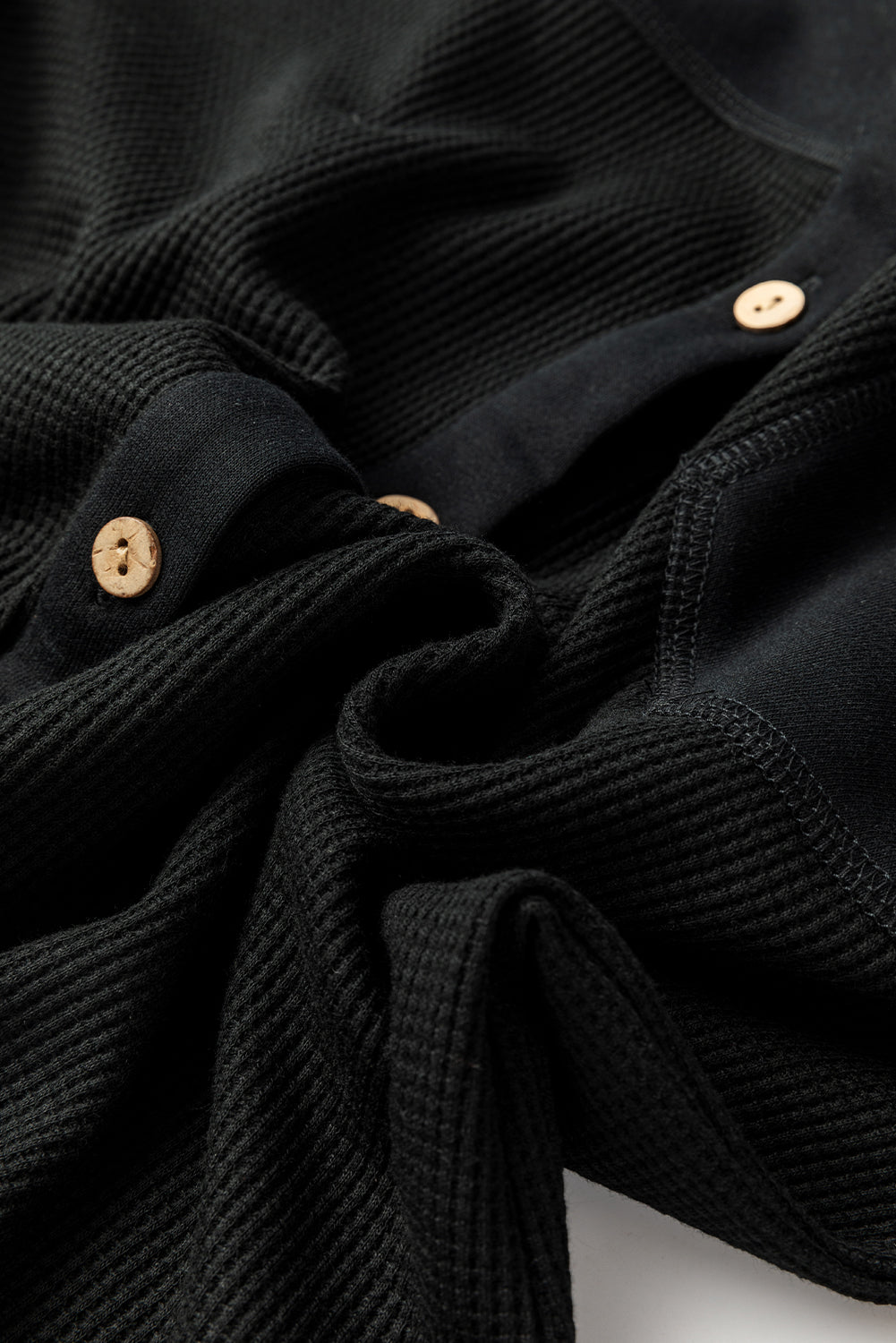 Black Waffle Knit Patchwork Exposed Seam Loose Shacket