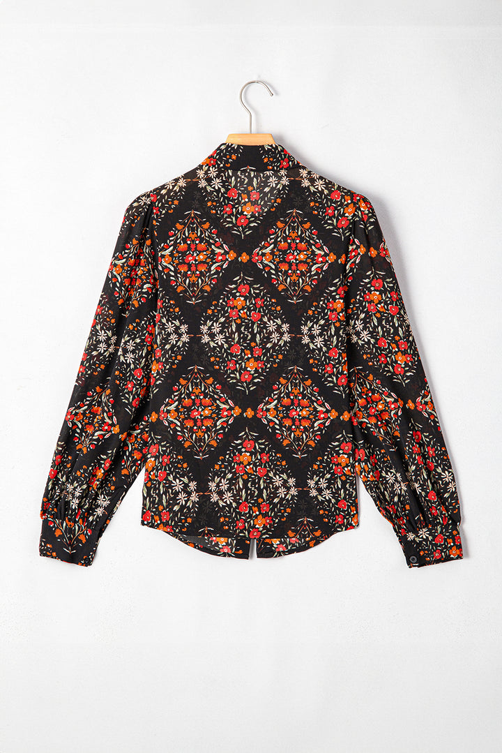 Black Strawberry Aesthetic Floral Puff Sleeve Shirt
