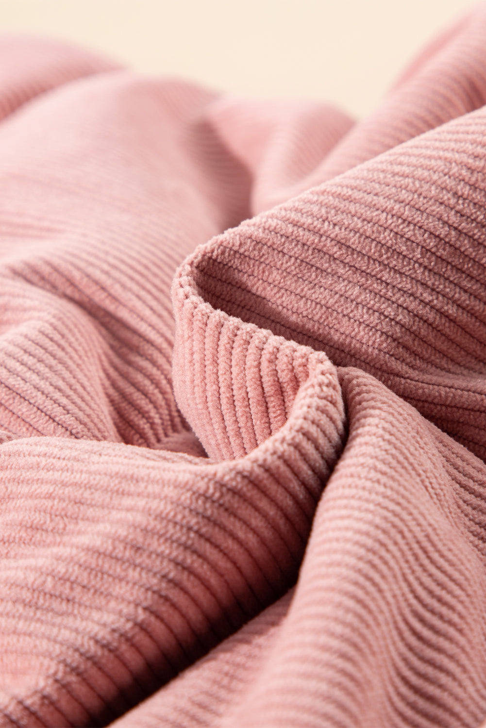 Apricot Pink Corduroy Stand Neck Zipped Puffer Vest