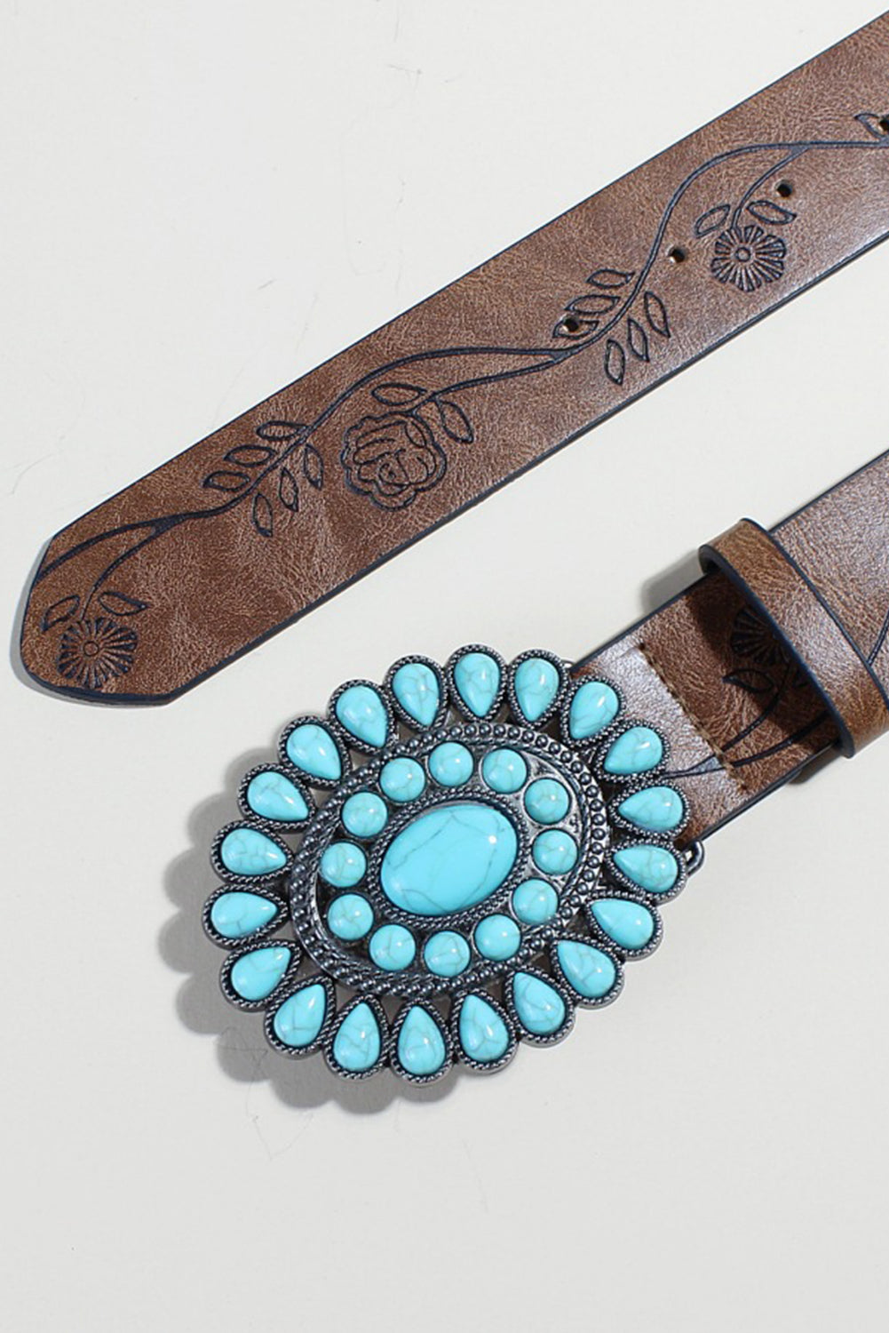 Ceinture en similicuir style western avec pierres précieuses turquoise