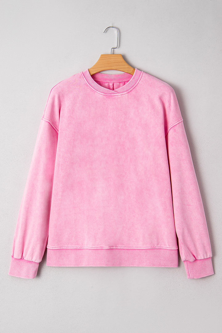 Mineral Wash Crossed Crew Neck Drop Shoulder Loose Sweatshirt