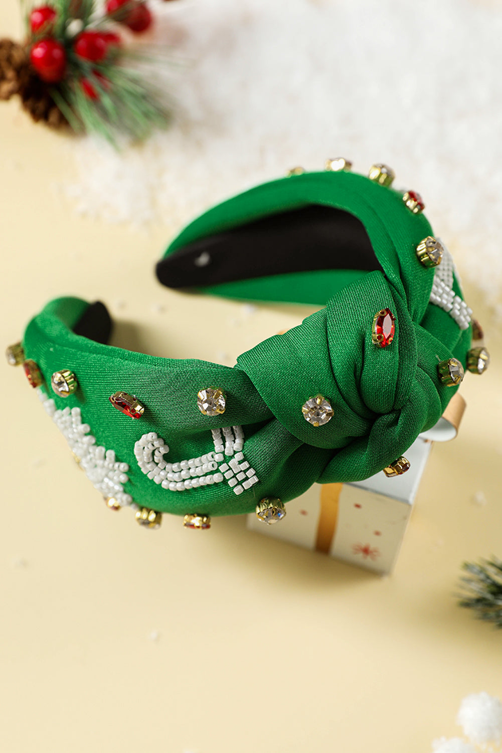 Bandeau large en perles de riz et strass de Noël