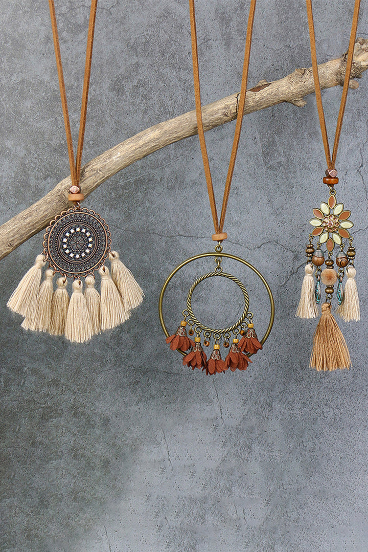 Collier pendentif bohème rétro à pompons, 3 pièces