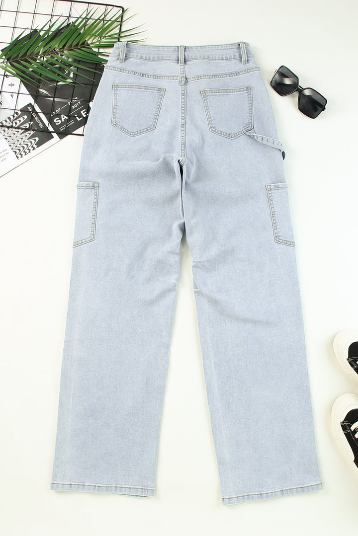 Sky Blue Multi Pocketed Y2K Street Fashion Shift Jeans
