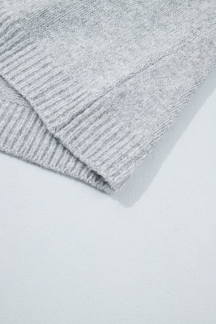 Gray Geometric Detail Round Neck Winter Sweater