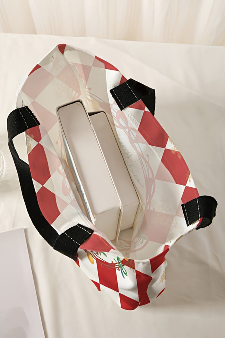 Karierte Schultertasche aus Segeltuch mit „Merry Christmas“-Nussknacker-Aufdruck
