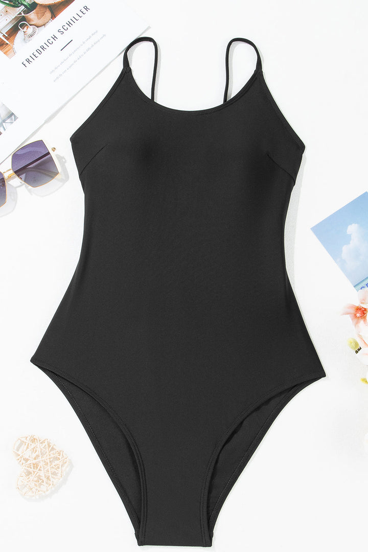 thin strap strappy lace up open back one piece swimsuit