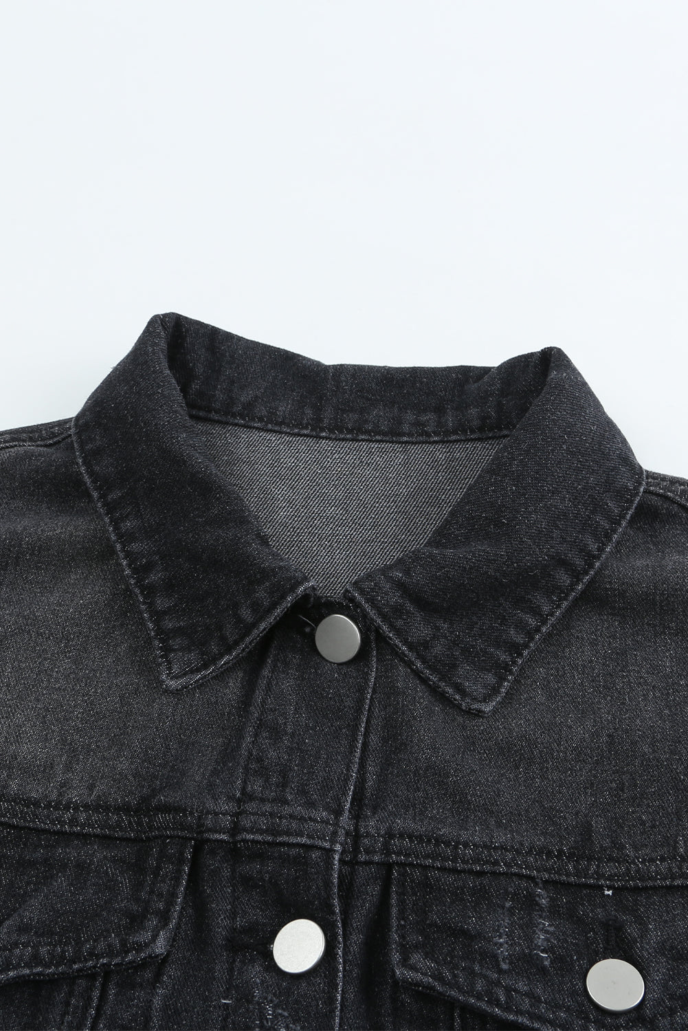 Lapel Distressed Raw Hem Buttons Denim Jacket